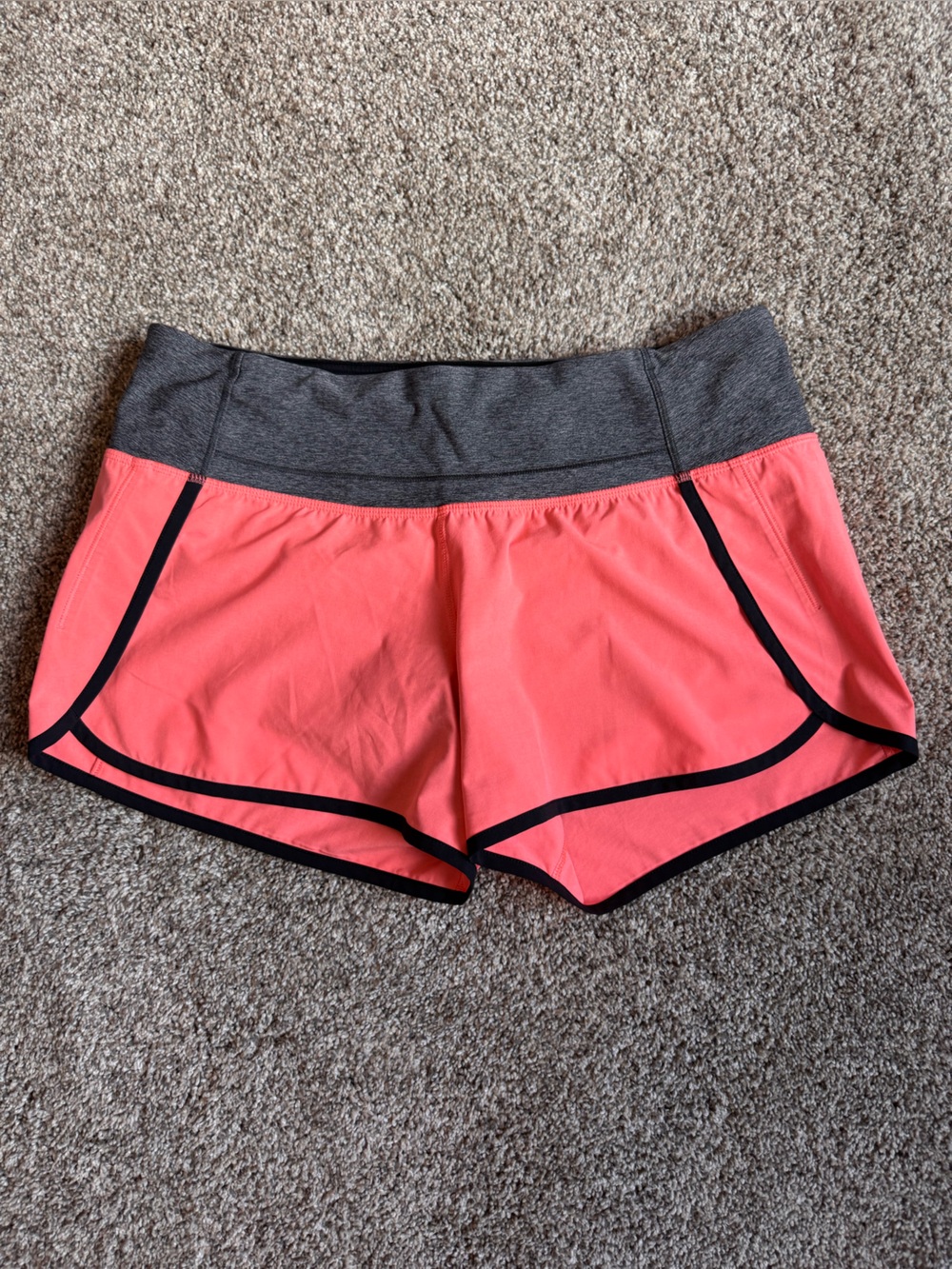 lululemon athletica Coral Athletic Shorts with Charcoal Waistband and Black Trim